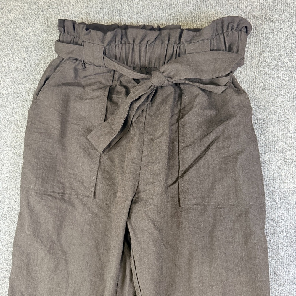 Vanilla Bay Pants Women 27x27 Charcoal Gray Rayon Paperbag Tie Waist Tapered Leg